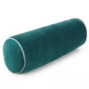 Poduszka dekoracyjna wałek 15 x 45 cm welwetowa ciemnoturkusowa zdobiony kontrastującą lamówką GAJA Eurofirany