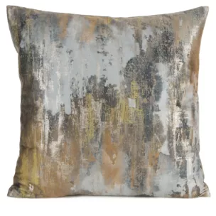 Poszewka na poduszkę 45x45 cm welwetowa zdobiona metalicznym przecieranym wzorem musztardowa TINA Eurofirany