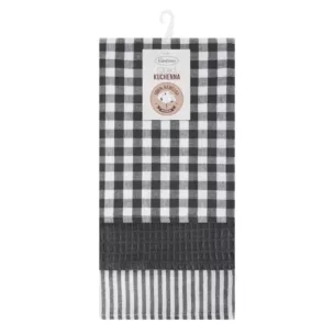 Komplet ściereczek kuchennych  3szt 50x75 cm bawełniany kolor biały,stalowy 200 g/m2  LUCY Eurofirany