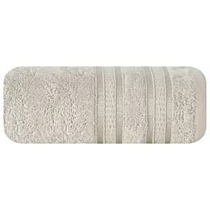 Ręcznik kąpielowy 50x90 cm bambusowy kolor beżowy zdobiony bordiurą w pasy 500 g/m2 MILA Eurofirany