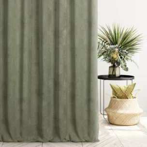 Zasłona szyta na taśmie 5 cm oliwkowa z miękkiej matowej tkaniny szenilowej o naturalnym splocie