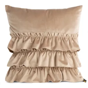 Poszewka na poduszkę 45x45 cm welwetowa z trzema falbanami kremowa CHARLOTTE Eurofirany