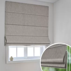 Roleta rzymska srebrna z tkaniny o naturalnym splocie i efektem melanżu, z dodatkiem nici metalicznej Italissima Eva Minge