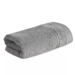 Ręcznik do rąk 30x50 cm bawełniany kolor stalowy z welwetową bordiurą i kontrastującymi paseczkami 500 g/m2 SIBEL Eurofirany