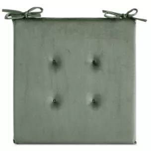 Poduszka na krzesło 40 x 40 x 3 cm welwetowa oliwkowa z ozdobnym pikowaniem i praktycznymi troczkami GAJA Eurofirany