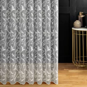 Firana szyta na taśmie fala naturalno beżowa z delikatnej tkaniny typu aden, wykończonej łańcuszkowym haftem Italissima Eva Minge