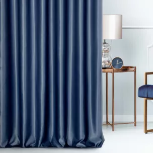 Zasłona szyta na taśmie fala ciemnoniebieska z jednokolorowej gładkiej tkaniny