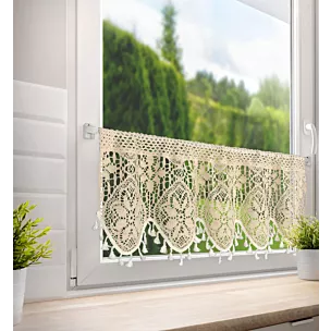 Zazdrostka jasnobeżowa ażurowa  w stylu boho zdobiona subtelnymi frędzelkami 150x30 cm tunel MOLY  Eurofirany