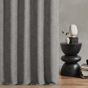Zasłona szyta na taśmie fala stalowa tkanina o naturalnym charakterze z efektem melanżu