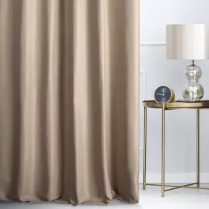 Zasłona szyta na flexach LUXOR jasnobeżowa z eleganckiej lśniącej tkaniny o drobnym splocie