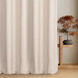 Zasłona szyta na przelotkach naturalna o naturalnym charakterze, z widocznym, ozdobnym splotem