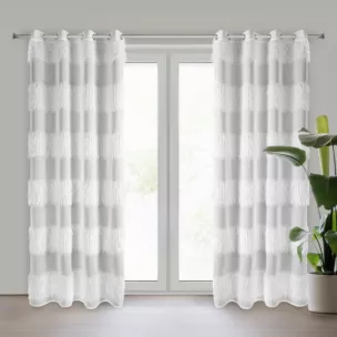 Firana biała z etaminy zdobiona pasami i moherową nicią 140x250 cm przelotka MARGARET 1 Eurofirany