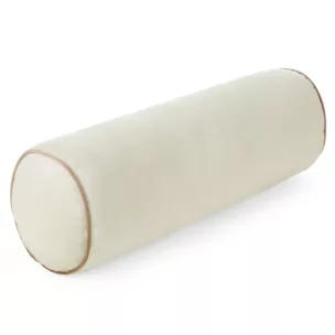 Poduszka dekoracyjna wałek 45 x 15 cm welwetowa kremowa zdobiony kontrastującą lamówką GAJA Eurofirany