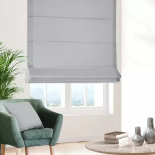 Roleta rzymska srebrna z miękkiej tkaniny o naturalnym splocie w stylu ekologicznym