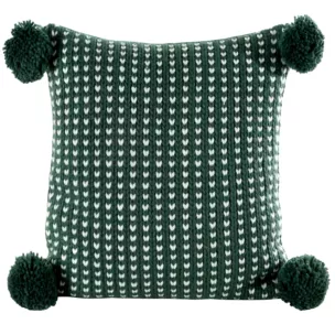 Poszewka na poduszkę 45x45 cm świąteczna o plecionej strukturze z pomponami zielono, biała Eurofirany
