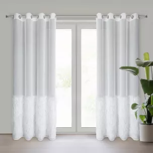 Firana biała z etaminy zdobiona pasem połyskującym moherową nicią 140x250 cm przelotka MARGARET 2 Eurofirany