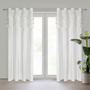 Zasłona biała zdobiona falbanami z welwetu 140x250 cm przelotka SAMI  Eurofirany