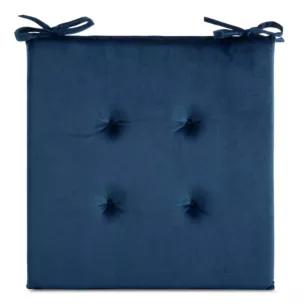 Poduszka na krzesło 40 x 40 x 3 cm welwetowa granatowa z ozdobnym pikowaniem i praktycznymi troczkami GAJA Eurofirany