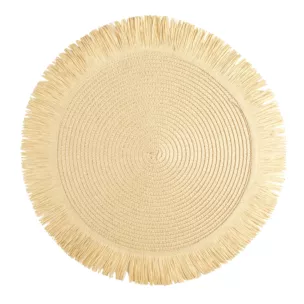 Podkładka okrągła na stół beżowa średnica 38 cm BOHO 1 pleciona z frędzlami