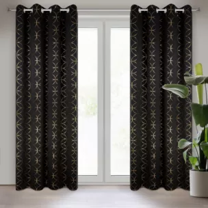 Zasłona czarna ze złotym wzorem geometrycznym 135x250 przelotka ABELLA Eurofirany