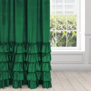 Zasłona ciemnozielona z welwetu zdobiona falbanami 140x270 cm taśma CHARLOTTE Eurofirany