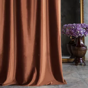 Zasłona szyta na taśmie 5 cm ITALIA ceglasta z tkaniny welwetowej o delikatnym połysku