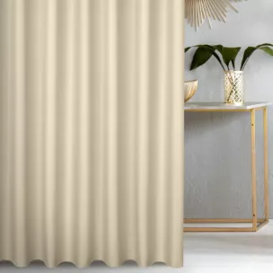 Zasłona szyta na taśmie fala kremowa z gładkiej tkaniny typu dimout wykończona obciążnikiem