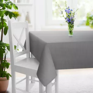 Obrus szyty popielaty z miękkiej tkaniny o naturalnym splocie w stylu ekologicznym