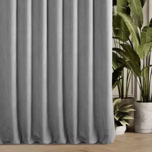 Zasłona szyta na taśmie 5 cm szara z tkaniny o naturalnym splocie z efektem melanżu