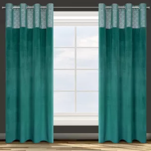 Zasłona turkusowa z aplikacją z błyszczącego welwetu 140x250 cm przelotka AGNES Design 91 Eurofirany