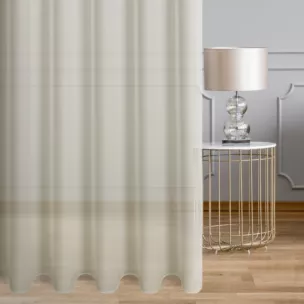 Firana szyta na tunelu kremowa z delikatnej w dotyku, gęsto tkanej, matowej krepy, wykończona obciążnikiem