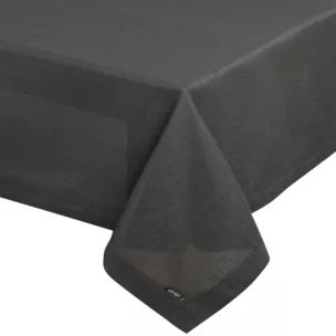 Obrus czarny 140x220 cm z tkaniny przypominającej płótno STELLA 2 z podwójną listwą na brzegach