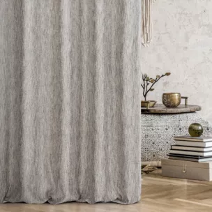Zasłona szyta na taśmie 5 cm popielata z tkaniny o naturalnym splocie i efektem melanżu, z dodatkiem nici metalicznej Italissima Eva Minge