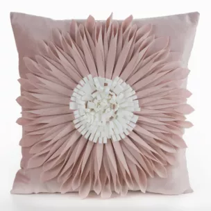 Poszewka na poduszkę 30 x 50 cm z welwetu kolor pudrowo, kremowy zdobiona kwiatem 3D FLORES 3 Eurofirany