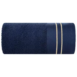 Ręcznik kąpielowy 50x90 cm bawełniany kolor granatowy z haftowanymi paseczkami 500 g/m2 OLIVIA Eurofirany