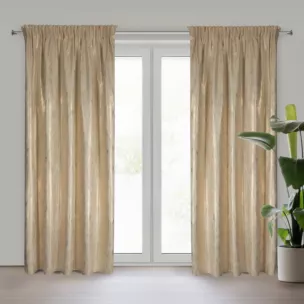 Zasłona kremowo, szampańska zdobiona lśniącym nadrukiem z welwetowej tkaniny 140x270 cm taśma EMILA Eurofirany