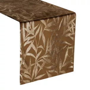Bieżnik na stół brązowo, złoty 35x180 cm welwetowy BLINK 15 z delikatnymi gałązkami