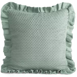 Poszewka na poduszkę 45x45 cm muślinowa z siateczką oraz ozdobną falbanką na brzegach szałwiowa MUŚLIN 2 Eurofirany
