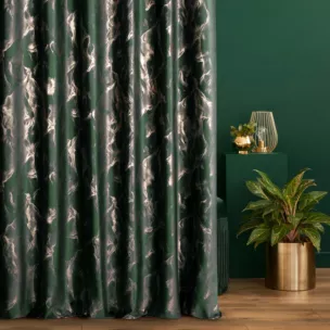 Tkanina zasłonowa welwetowa zdobiona złotym marmurkowym wzorem Eurofirany