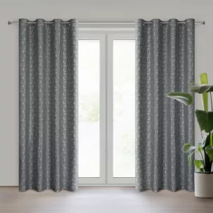 Zasłona stalowo, srebrzysta zdobiona nadrukiem geometrycznym 140x250 cm przelotka SEMI Eurofirany