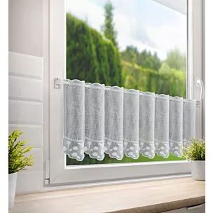 Tkanina firanowa zazdrostka z etaminy zdobiona haftem drobnych kwiatów Eurofirany