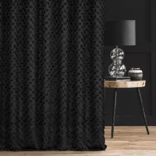 Zasłona szyta na taśmie fala czarna z delikatnej tkaniny z aplikacją i haftem