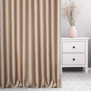 Zasłona szyta na taśmie fala ciemnobeżowa z jednokolorowej gładkiej tkaniny