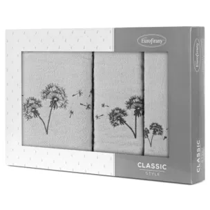 Zestaw ręczników bawełnianych 3 szt kolor srebrny, stalowy z haftem dmuchawca 400 g/m2 MOLI Eurofirany