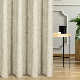 Zasłona szyta na taśmie fala beżowo srebrna tkanina o naturalnym splocie z delikatnym połyskiem