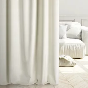 Zasłona szyta na taśmie fala ENYA jasnokremowa z miękkiej półmatowej tkaniny welwetowej