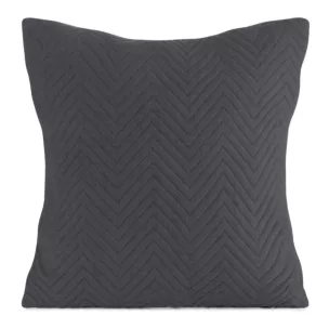 Poszewka na poduszkę 45x45 cm o strukturze lnu pikowana metodą hot press w wzór jodełki grafitowa LEN EUROFIRANY PREMIUM