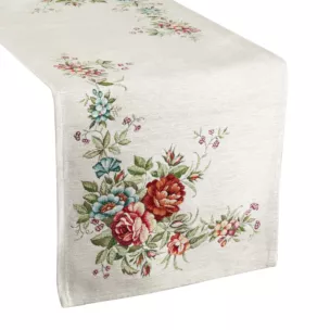 Bieżnik na stół 40x100 cm z grubszej tkaniny gobelinowej z nicią szenilową z motywem kwiatów