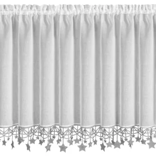 Zazdrostka świąteczna biało, srebrna z etaminy zdobiona luźno zwisającymi gwiazdkami 150x90 cm tunel - XMAS Eurofirany