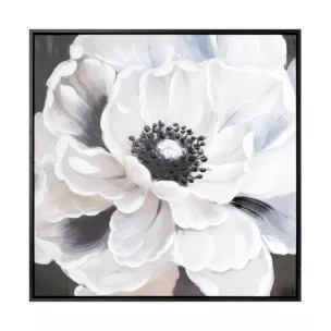 Obraz kremowo, czarny ręcznie malowany na płótnie kwiat 60x60 cm Eurofirany